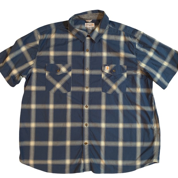 Carhartt Men’s Blue & White Short Sleeve Shirt Plaid Good Condition 3XL Work - Picture 1 of 6